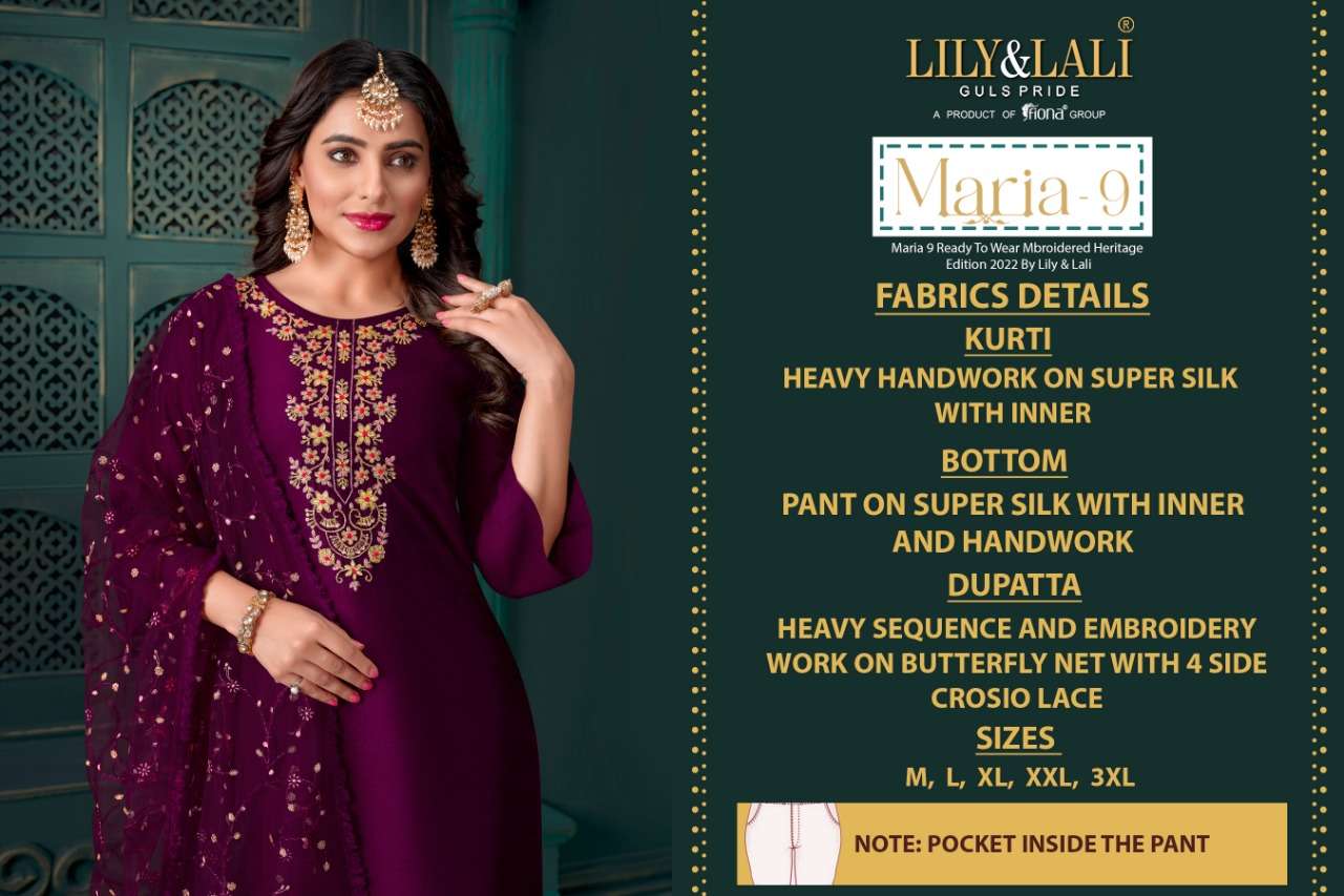 Lily & Lali-Maria 9-Silk-Handwork-Kurti-Inner-Silk-Pant-Sequence-Embroidery-Work-Dupatta-Details